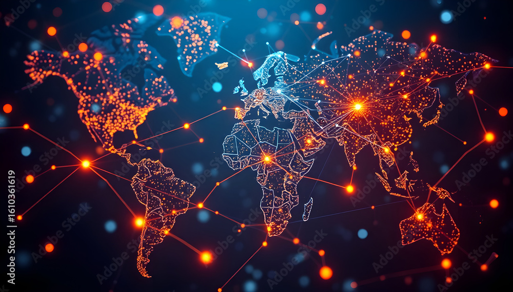 Poster global connectivity map digital world infographic technology high-resolution overview