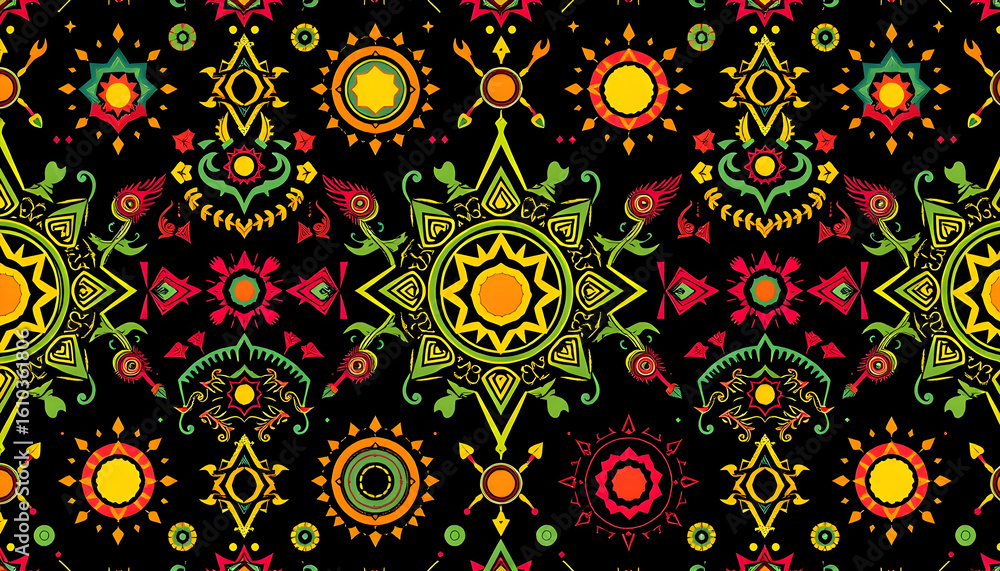 Poster vibrant tribal patterns digital art colorful background abstract design eye-catching concept