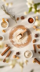 Delicate Spices and Flour Arrangement Creating a Baking Aesthetic