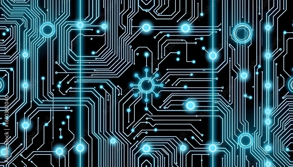 Poster exploring digital circuits and technology in abstract graphic art environment