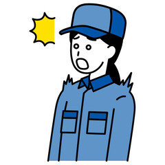 驚くつなぎ作業服のの女性