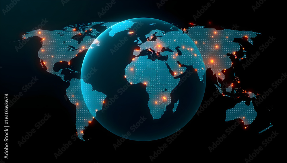 Poster global connectivity visualization digital world map infographic 3d view technology