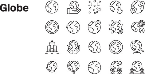 Fototapeta premium A set of globe line art icons. Vector symbols for Earth, planet, travel, and ecology concepts.