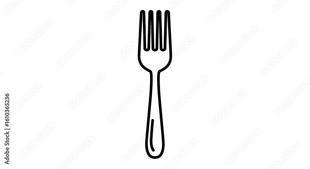 Poster a simple black and white line drawing of a fork with four tines on a plain white background design a