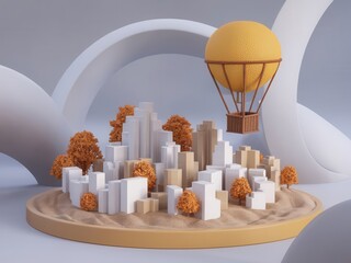 Conceptual 3D render depicting urban landscape with playful geometric elements
