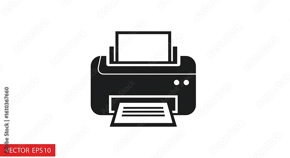 Aufkleber a black and white illustration of a printer with paper in the input and output trays shown