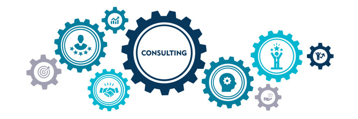 Consulting banner web icon for business, goal, planing, Advice, expert, strategy, support and success. Minimal vector infographic.