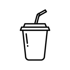 Takeaway Drink Cup with Straw Outline, Fast Food Beverage Icon