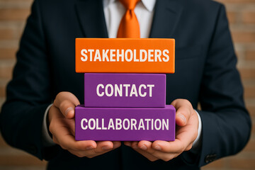 STAKEHOLDERS CONTACT COLLABORATION. Concept of business finance stakeholder investment management
