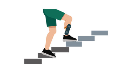 Person with prosthetic leg climbing stairs illustration for disability awareness and accessibility design