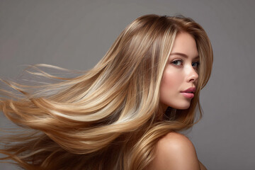 Naklejka premium Beautiful Woman with Long Wavy Blonde Hair Flowing