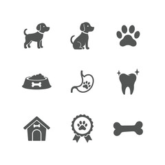 Obraz premium Essential Dog Care Icons: Pet Health, Nutrition, and Wellbeing Vector Set