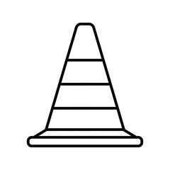 Traffic cone outline icon: road work, warning sign, safety barrier vector

