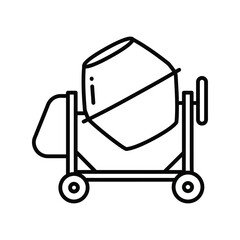 Portable cement mixer outline icon: concrete machine, construction equipment vector