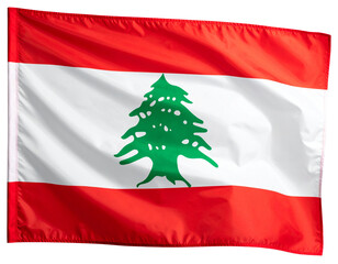 Lebanon National Flag Fluttering in the Breeze, Full View, Isolated on Transparent Background.