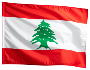 Lebanon National Flag Fluttering in the Breeze, Full View, Isolated on Transparent Background.