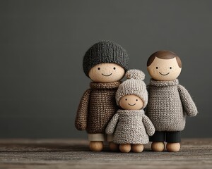 Wooden peg doll family with cozy handpainted faces, natural wood grain, and a charming rustic feel