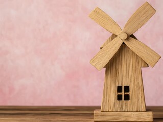 Handcrafted wooden windmill toy with cozy rustic textures and creative spinning blades