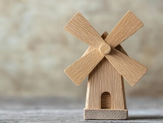 Handcrafted wooden windmill toy with cozy rustic textures and creative spinning blades