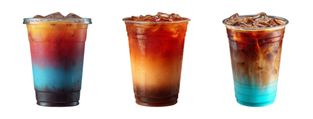 Colorful Iced Drinks with Layers of Flavor in Clear Cups