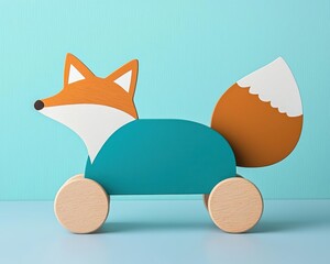 Creative wooden pullalong fox toy with smooth rolling wheels and a charming handcrafted design
