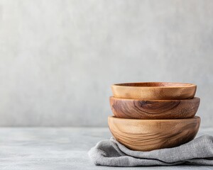 Cozy wooden nesting bowls with smooth organic shapes, warm colors, and a creative stacking design