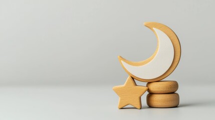 Creative wooden moon and stars stacking toy with a cozy celestial theme and soft wood grains