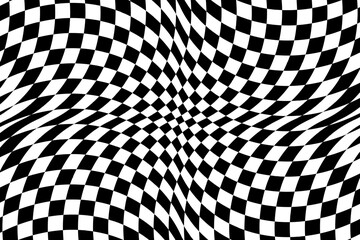 Vector abstract checkered background. Dynamic backdrop with optical illusion, op art.
