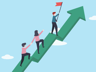Teamwork and success climbing upward growth arrow
