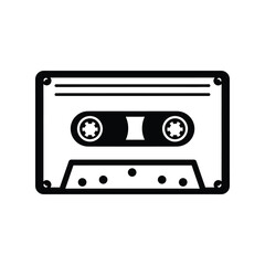Retro Black Cassette Tape Vector Icon - Vintage Audio & Music Format