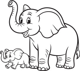 Fototapeta premium elephant with baby silhouette line art design stock royalty free image premium quality