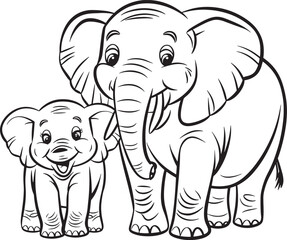 Fototapeta premium elephant with baby silhouette line art design stock royalty free image premium quality