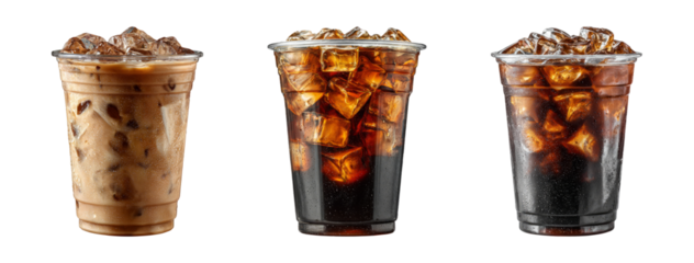 Refreshing Iced Beverage Collection in Clear Plastic Cups