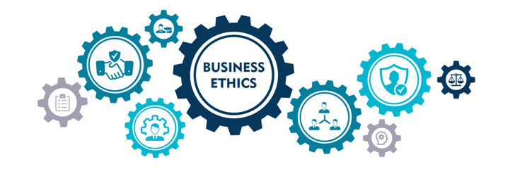 Business ethics banner web icon vector illustration concept with icon of attitude, relationship, reliability, morality, choice, business law and agreement 