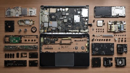 Disassembled laptop parts on a table