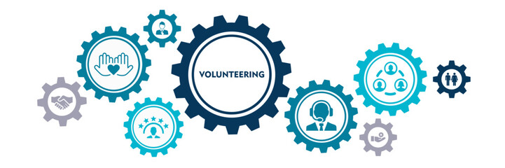 Banner Volunteer Voluntary Volunteering vector concept with icons