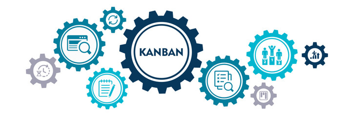 KANBAN Vector Illustration banner with icons and keywords