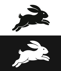 Black and white Rabbit run silhouette sign icon.vector illustration