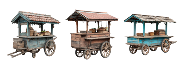 Vintage Market Carts with Colorful Roofs and Wooden Wheels