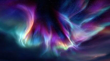 Fototapeta premium Northern sky filled with bright aurora waves