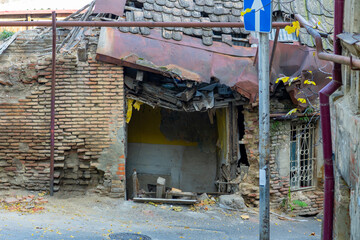A collapsed old building in old Tbilisi