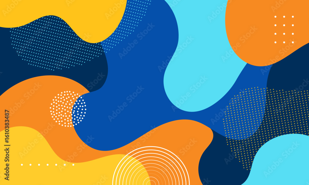 Poster colorful abstract geometric blobs art wavy pattern banner template retro background