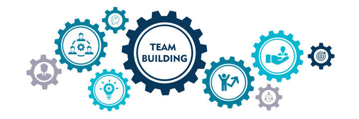 Banner team building concept with teamwork, leadership, inspiration, goal, competence, support, motivation icon vector illustration