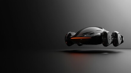 Futuristic Hovering Vehicle in Minimalist Black and Orange Design Against Dark Background