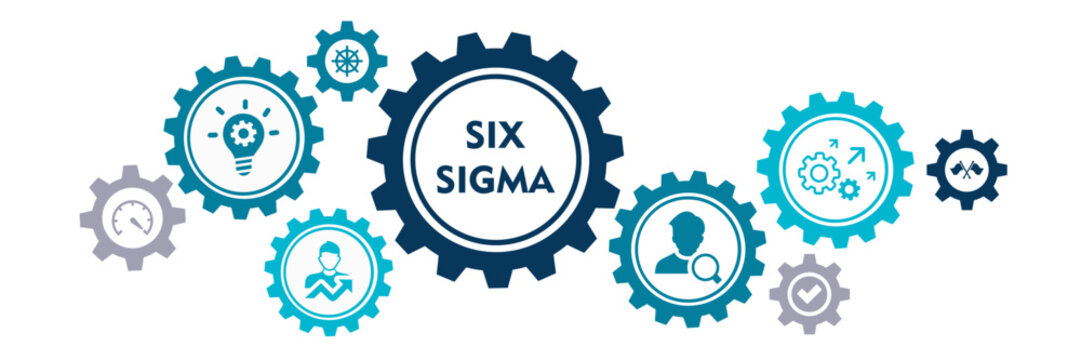 six sigma outline banner icon of define, measure, analyze, improve, control