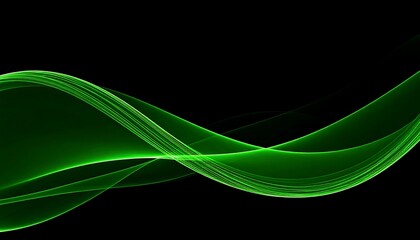 Abstract green wave flowing on black background