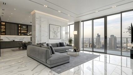 Modern Luxury Apartment with City Views and Marble Accents
