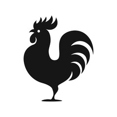 Black and white rooster silhouette icon isolated on white background.vector illustration