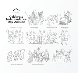 Isolated black and white indonesian independence day illustration