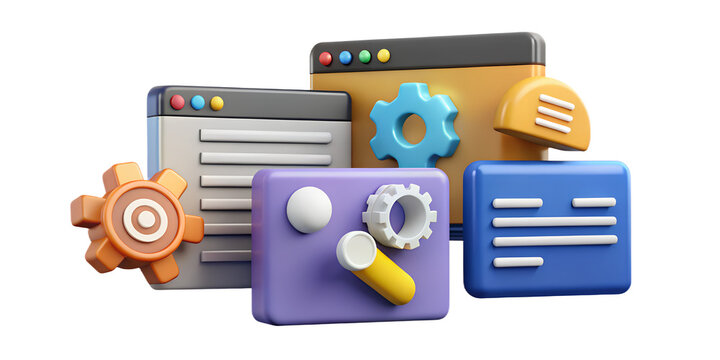 Web Development Concept - SEO, Coding, Programming and Digital Technology - 3D Illustration